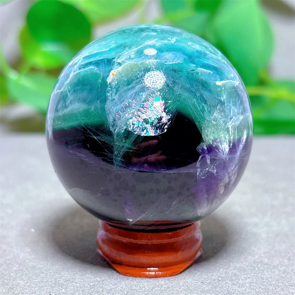 Feather Fluorite Sphere Crystal Natural Stone Quartz Stone Minerals Home Decoration Reiki Craft Gifts Energy Healing Love Luck