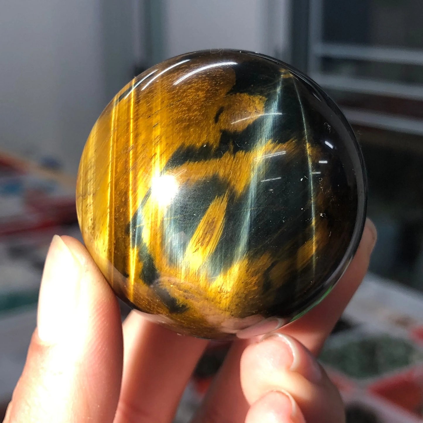 Natural Blue Tiger Eye Crystal Sphere Ball Healing 40-45MM