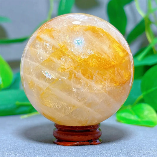 Golden Healer Sphere Crystal Natural Quartz Stone Home Decoration Minerals Love Beautiful Craft Gifts Energy Healing +Stand