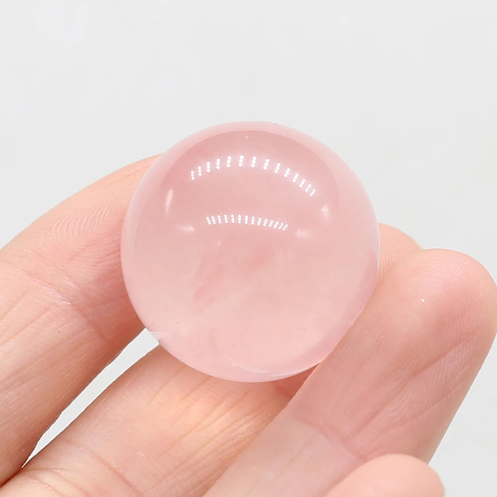 Round Natural Crystal Rose Quartz Transfer Ball, Polished Reiki Gemstone, Rock Minerals, Chakra Healing Stone Beads, Home Decor