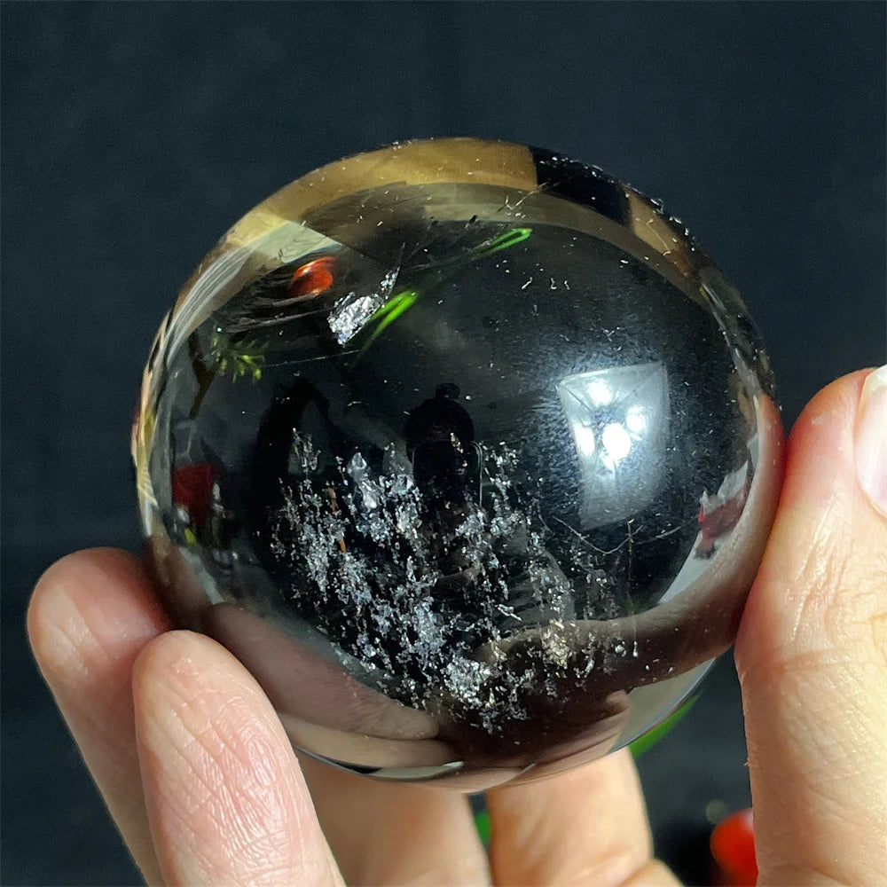 Smokey Crystal Natural Sphere Ball Rainbow Stone Quartz Pyramid Gemstone Mineral Polished Home Gem Decoration Geode +Stand