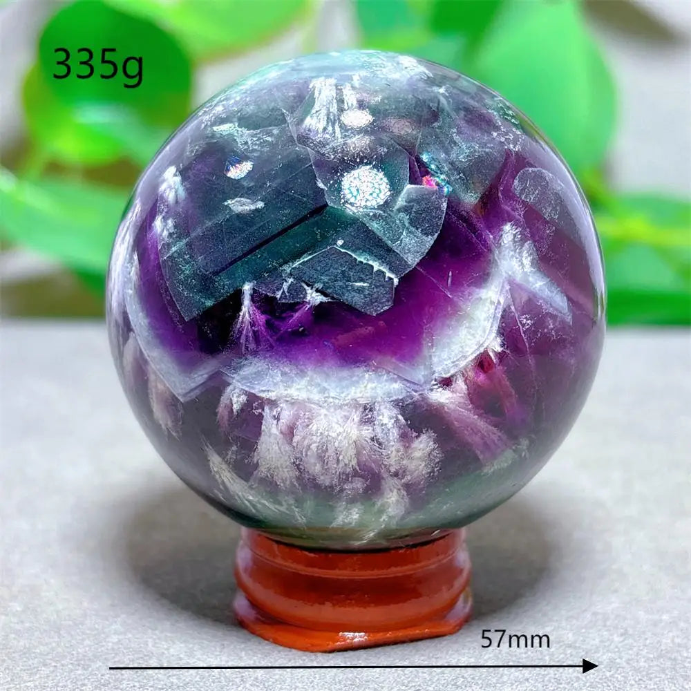 Feather Fluorite Sphere Crystal Natural Stone Quartz Stone Minerals Home Decoration Reiki Craft Gifts Energy Healing Love Luck