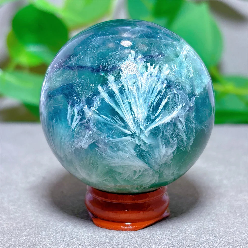 Feather Fluorite Sphere Crystal Natural Stone Quartz Stone Minerals Home Decoration Reiki Craft Gifts Energy Healing Love Luck