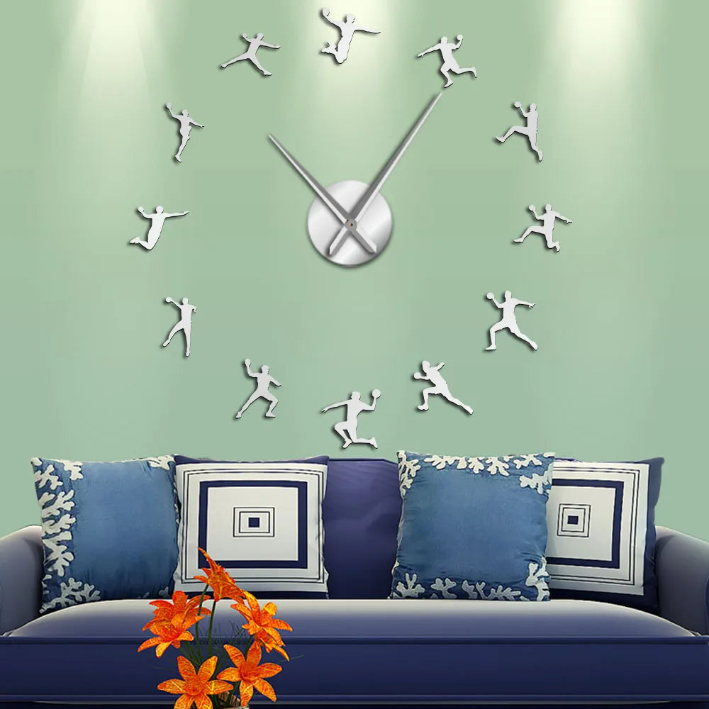 Handball Players Acrylic Silhouette Mirror Stickers DIY Wall Art Giant Wall Clock Teenager Room Sport Decor Handball Coach Gift