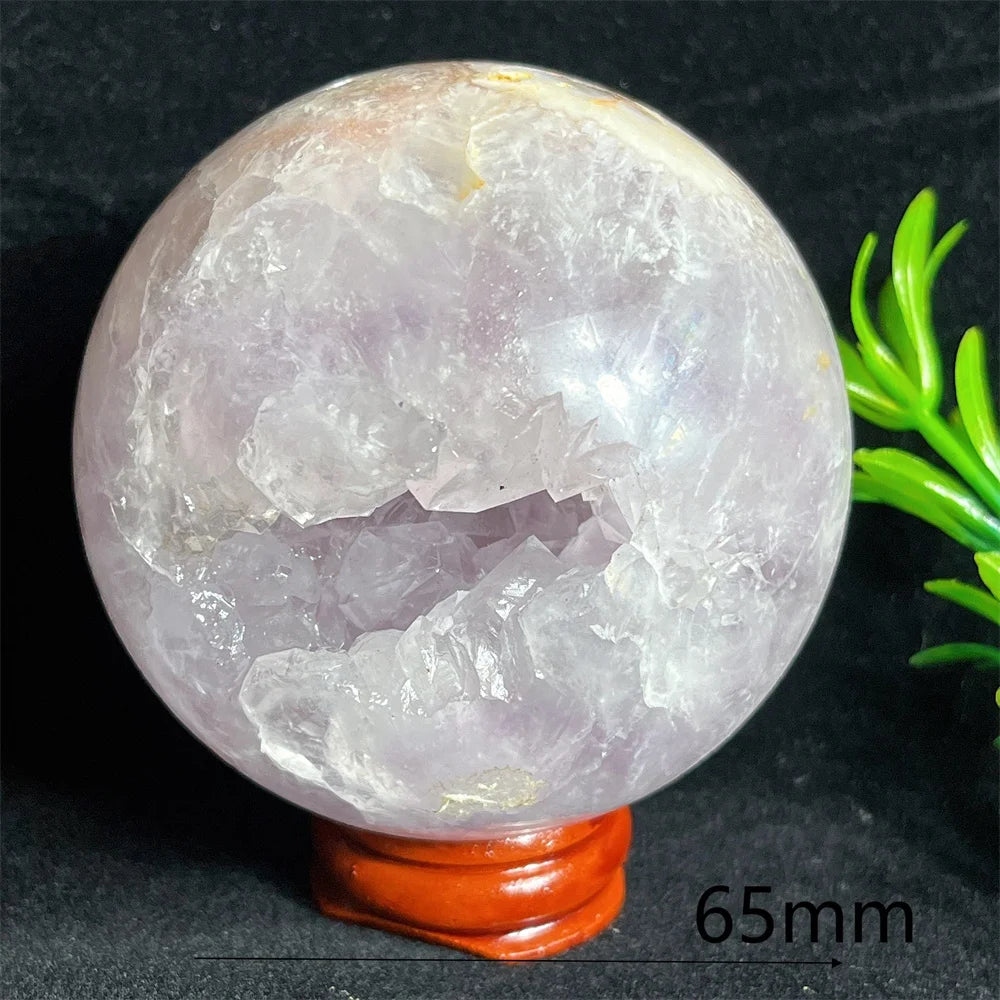Crystal Natural Pink Amethyst Flower Agate Sphere Ball Stone Quartz Gemstone Mineral Polished Home Gem Decoration Geode +Stand