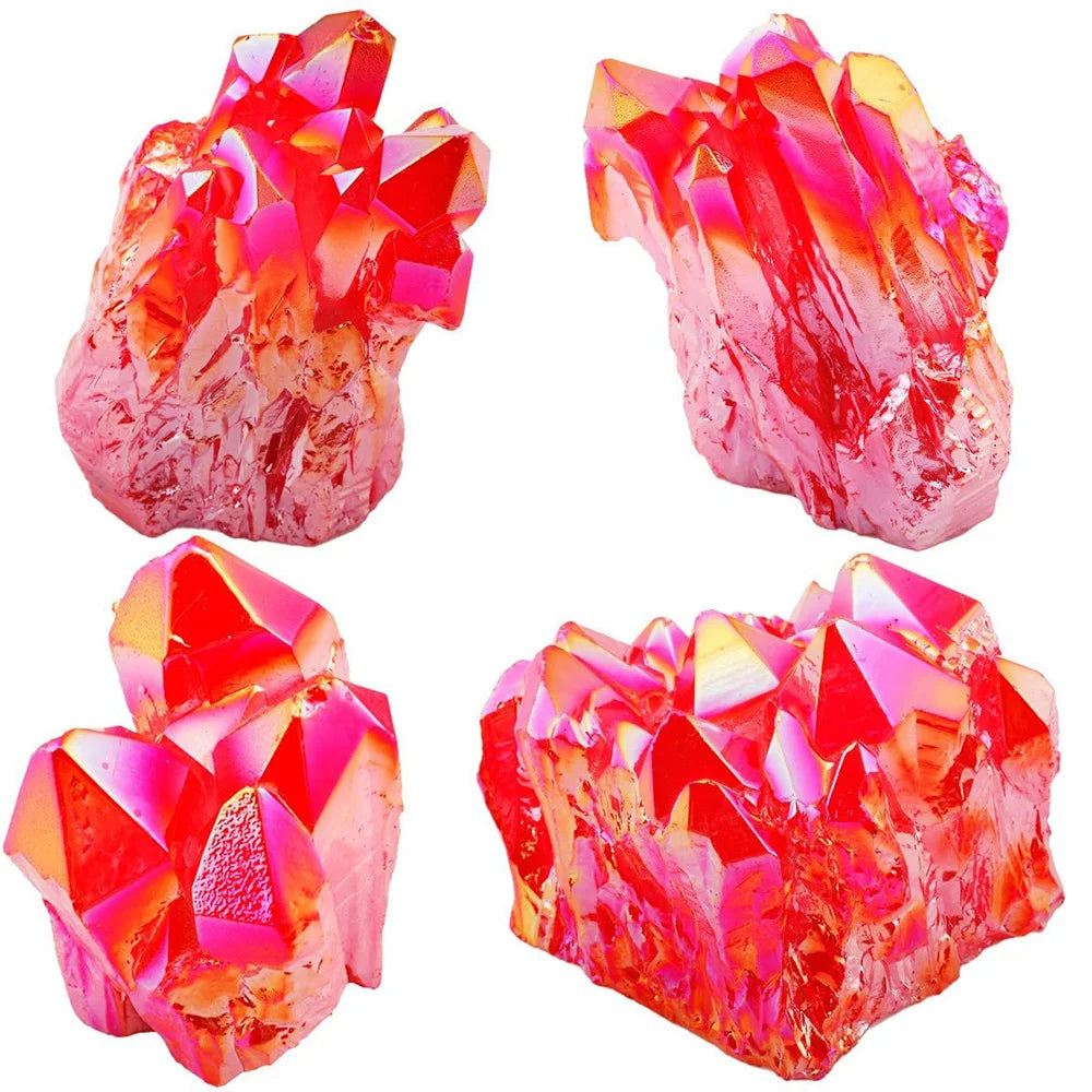 Red Titanium Coated Natural Rock Healing Crystal Cluster Quartz Geode Stone Mineral Gemstone Home Decoration Specimen