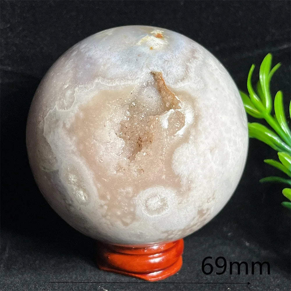 Crystal Natural Pink Amethyst Flower Agate Sphere Ball Stone Quartz Gemstone Mineral Polished Home Gem Decoration Geode +Stand