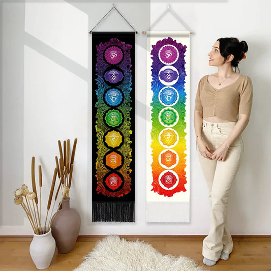 7 chakras Tapestry Wall Hanging， Mandala Chakras Tapestries， wall decoration  for Spiritual Meditation Room 12.8x 51.2 Inches