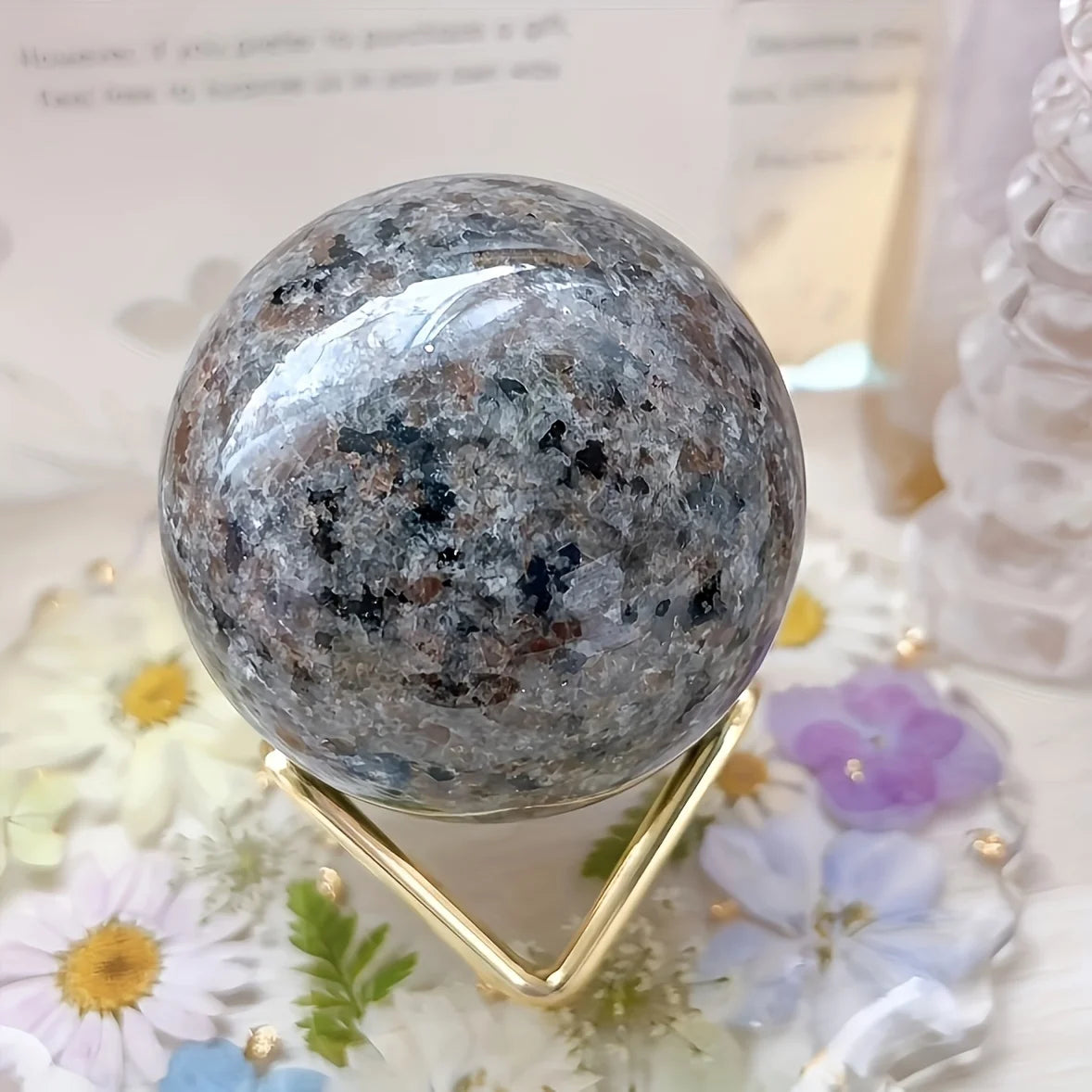 Natural Flamestone Crystal Ball Ornament - UV Reactive Yooperlite Sodalite Sphere - Handcrafted Polished for Home DecoMeditation