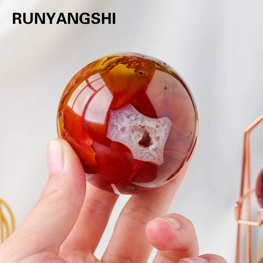 1PC Natural Crystal Red Agate Crystal Sphere Carnelian Decorative Ball Ornaments Reiki  Healing Stone