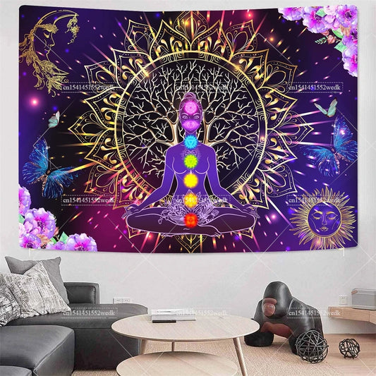 Seven Chakra Tapestry Yoga Meditation Moon And Sun Tapestries Astrology Wall Hanging Aesthetic Bedroom Decoration Wallpapers