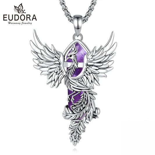 Eudora Phoenix Twining Hexagonal Amethyst Prismatic Necklace Natural Healing Stone Crystal Pendant Personality Jewelry Fine Gift
