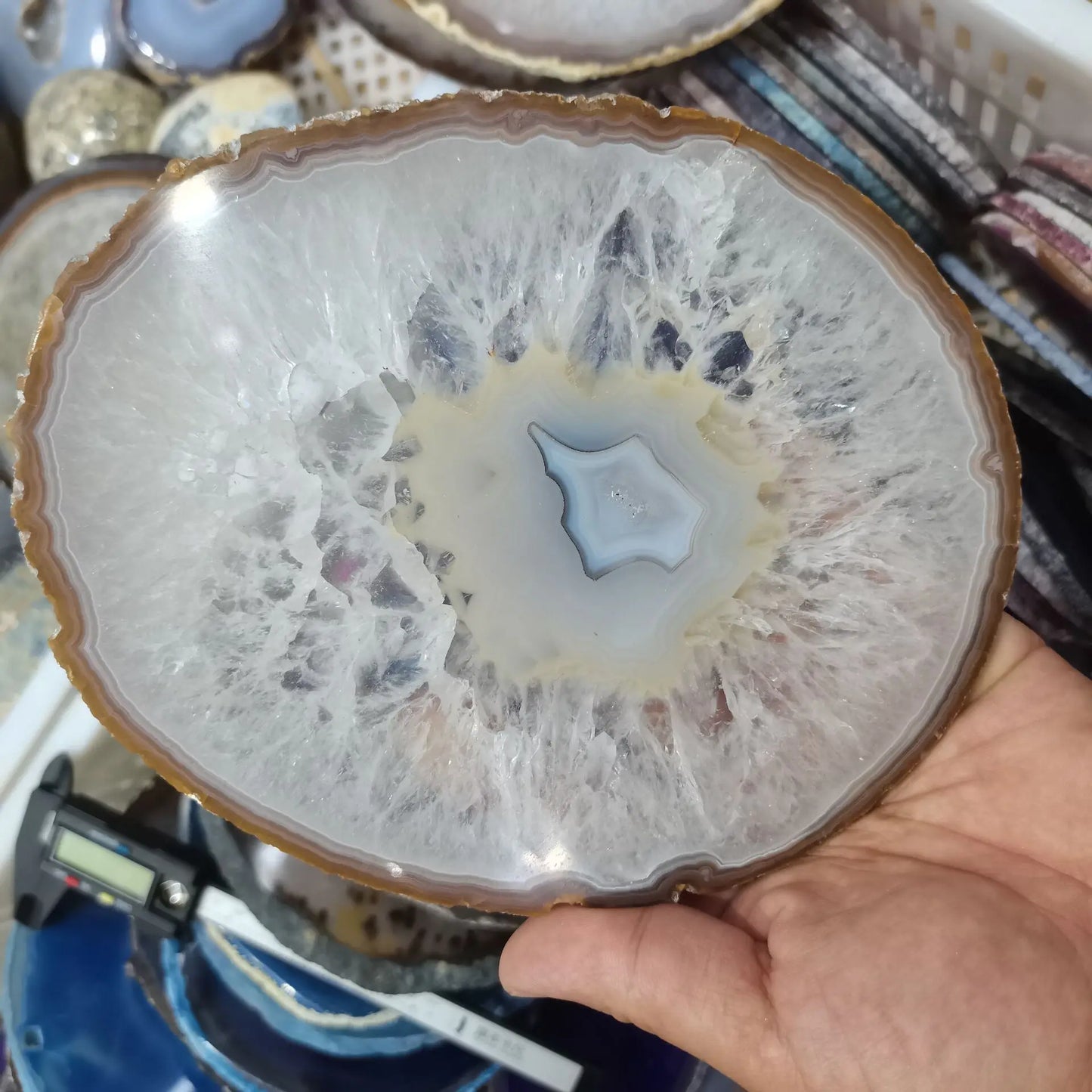 180-200mm   Large BLUE Agate Slice Geode Polished Crystal Quartz