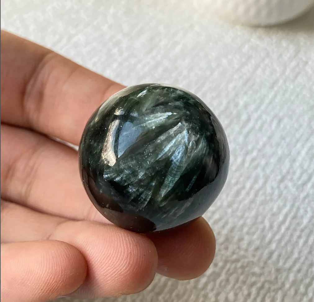 Natural Seraphinite Mineral Sphere Crystal Healing Stone Home Decoration Gift
