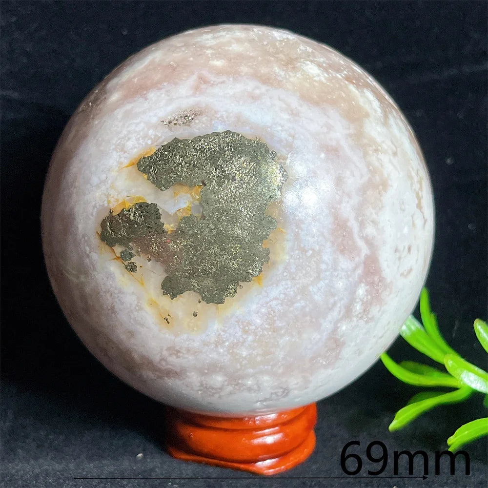 Crystal Natural Pink Amethyst Flower Agate Sphere Ball Stone Quartz Gemstone Mineral Polished Home Gem Decoration Geode +Stand