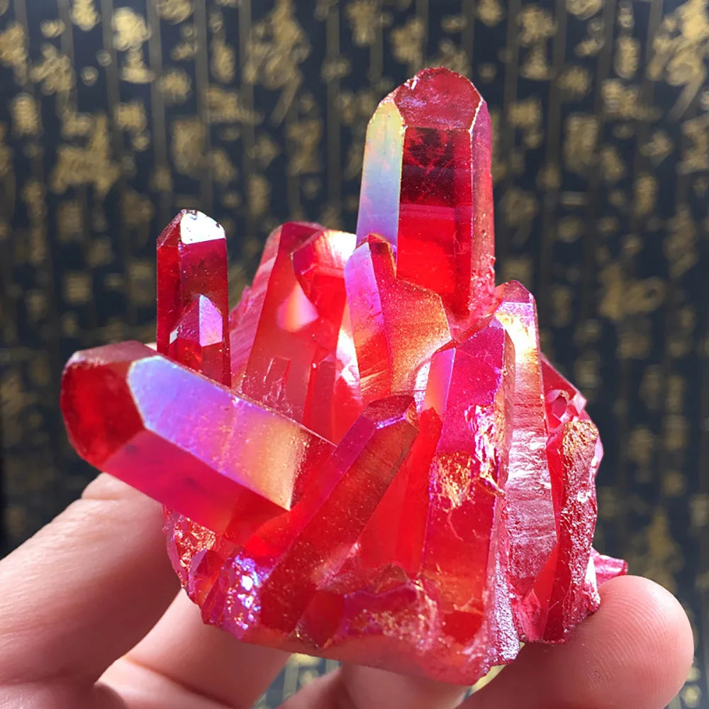 Red Titanium Coated Natural Rock Healing Crystal Cluster Quartz Geode Stone Mineral Gemstone Home Decoration Specimen