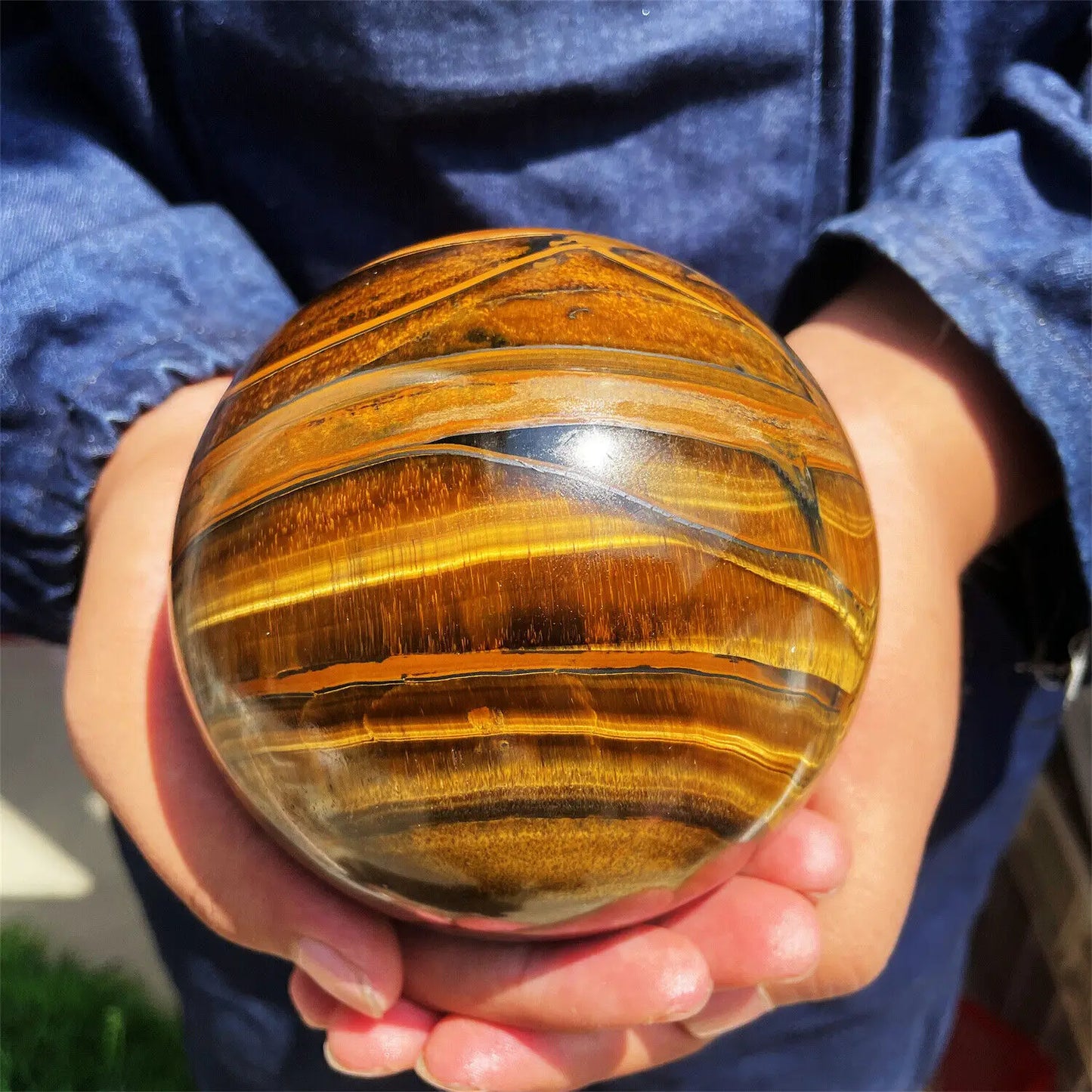 Natural Yellow Tiger Eye Symbiotic Gemstone Sphere Healing Stone Ball Crystal Home Decro