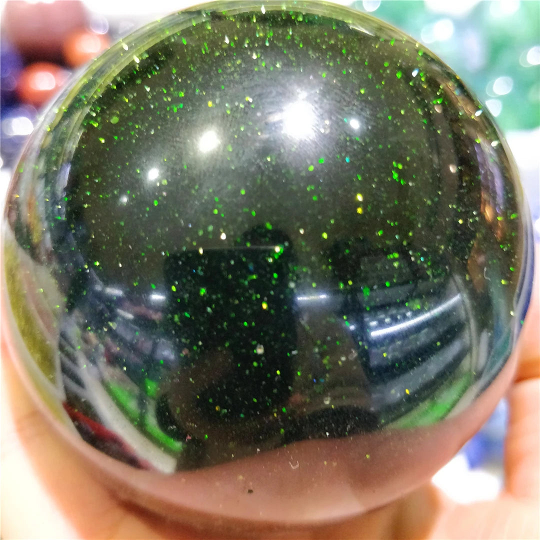 6-9CM Natural Green Golden Sandstone Balls Goldstone Quartz Crystal Sphere Reiki Flashing Gemstone Decorations For The Room