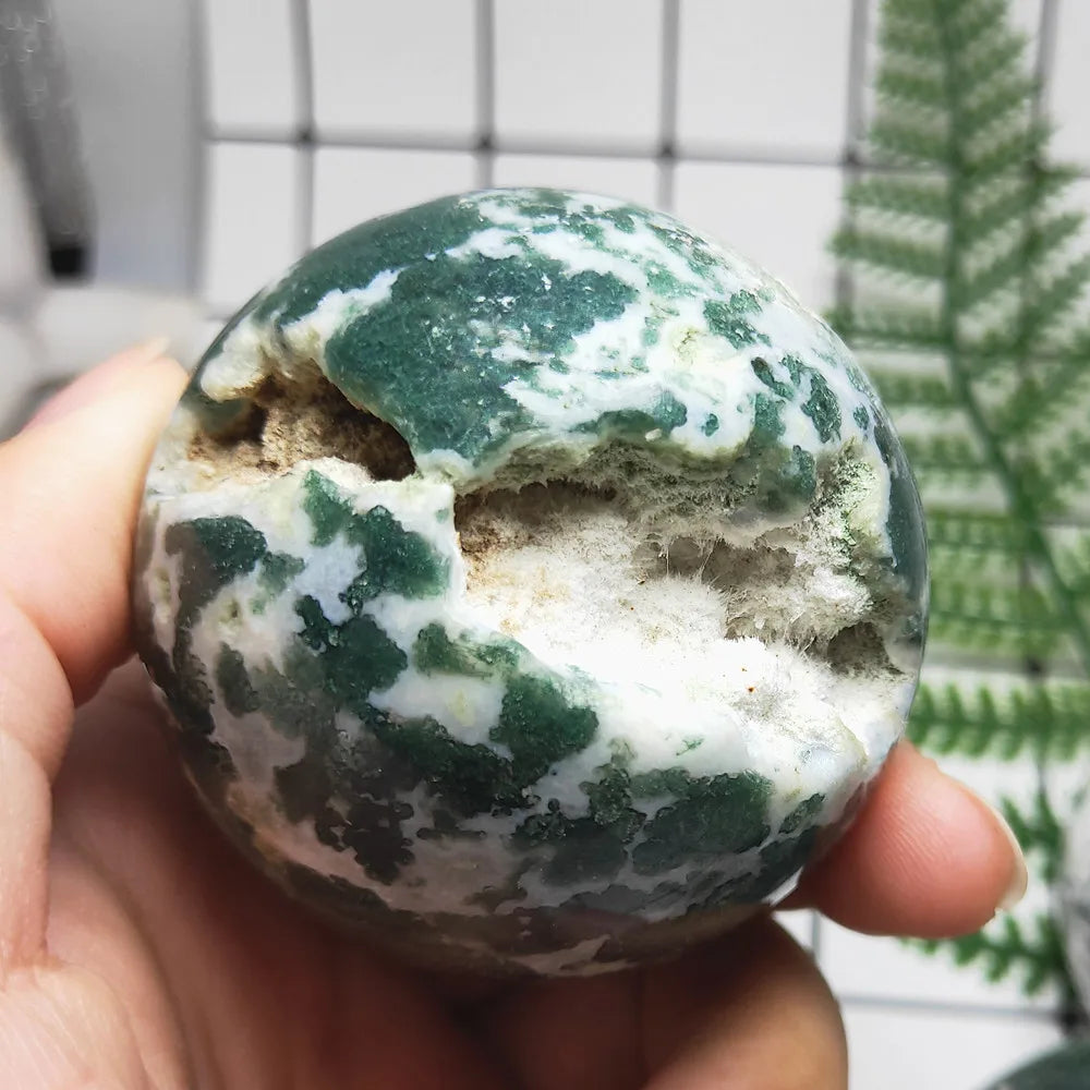 55-65 mm Natural moss agate Crystal sphere Ocean Grass Agate quartz gemstone ball Reiki healing 1pcs