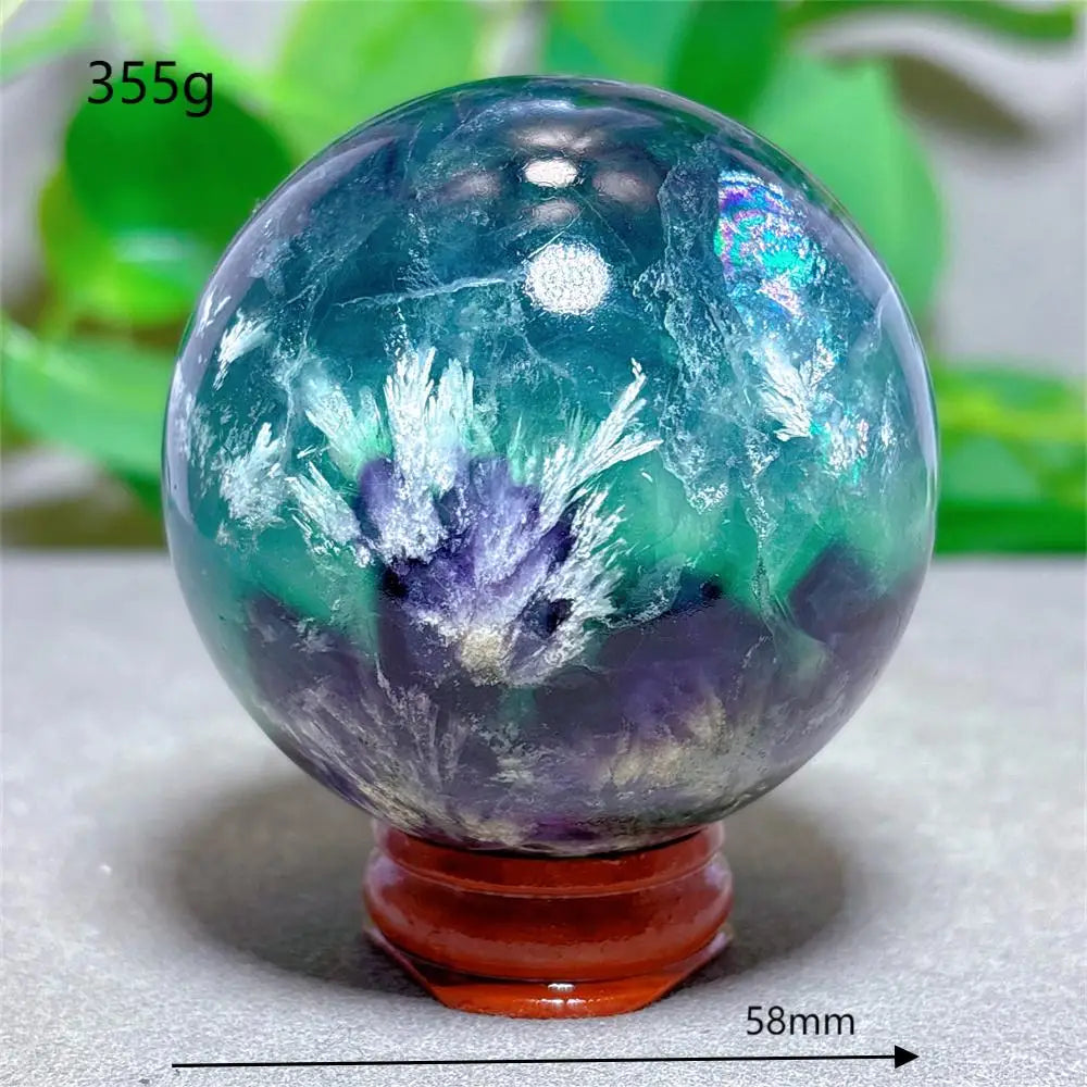 Feather Fluorite Sphere Crystal Natural Stone Quartz Stone Minerals Home Decoration Reiki Craft Gifts Energy Healing Love Luck
