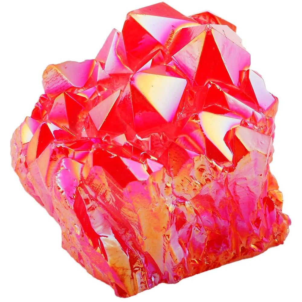 Red Titanium Coated Natural Rock Healing Crystal Cluster Quartz Geode Stone Mineral Gemstone Home Decoration Specimen