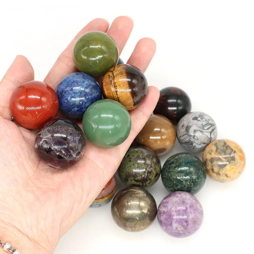 30mm Natural Stone and Crystal Ball Home Decor Reiki Healing Wicca Gemstone Sphere Collection Mineral Energy Gems Massage Globe
