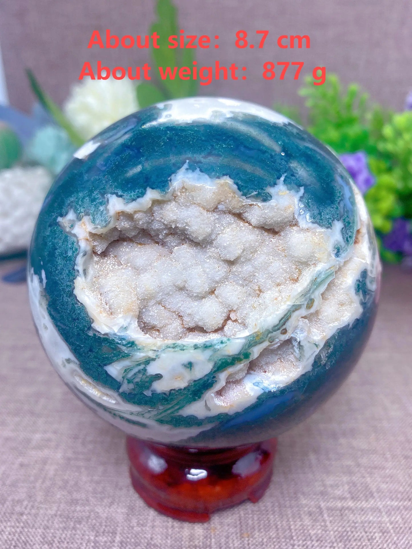 Natural Moss Agate Sphere Druzy Ball Crystal Stone Natural Quartz Healing Stone Reiki Minerals Beauty Home Decoration+Stand