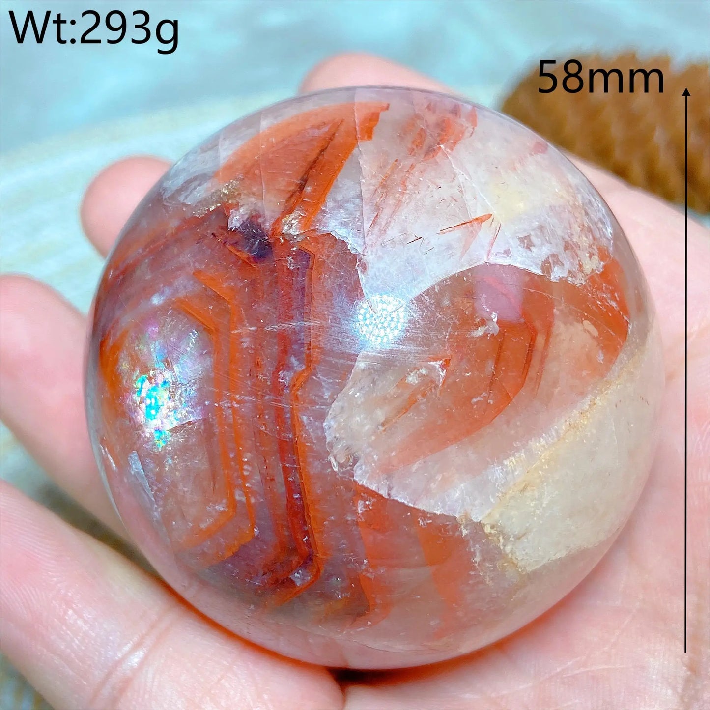 Natural Crystals Healing Fire Quartz Calcite Rainbow Silver Flash Sphere Reiki High Quality Ball Home Decoration Gift Energy