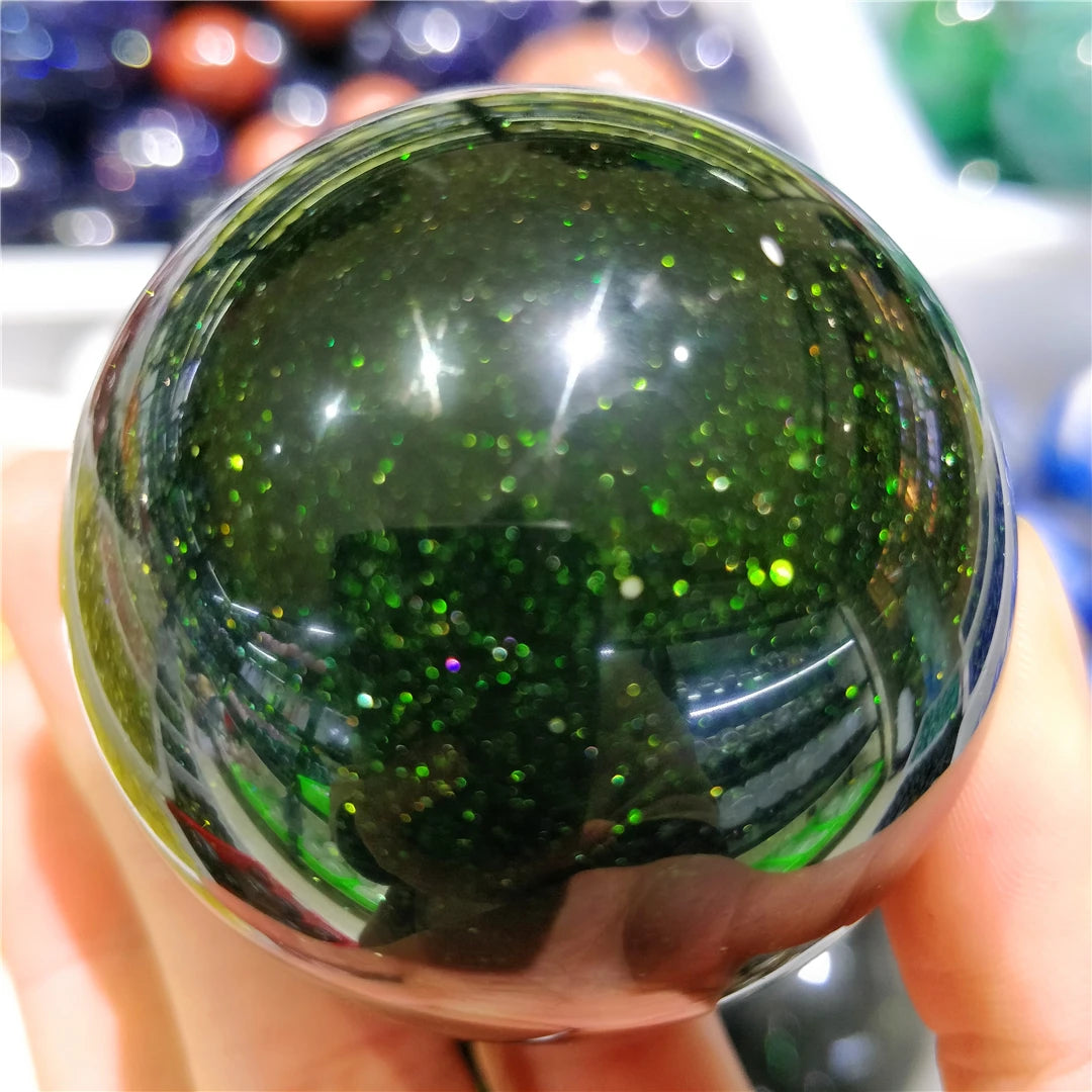 6-9CM Natural Green Golden Sandstone Balls Goldstone Quartz Crystal Sphere Reiki Flashing Gemstone Decorations For The Room
