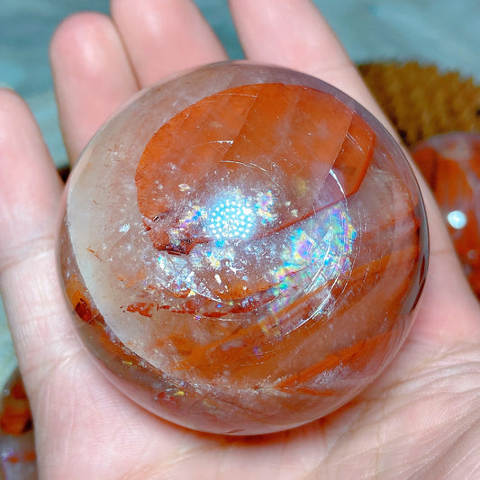 Natural Crystals Healing Fire Quartz Calcite Rainbow Silver Flash Sphere Reiki High Quality Ball Home Decoration Gift Energy