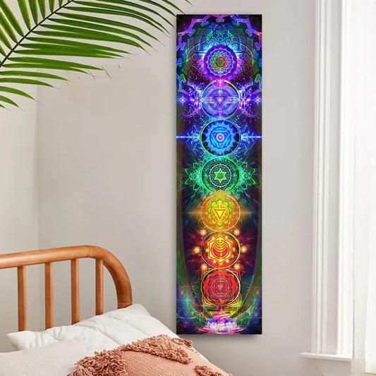 Colorful Chakra Wall Tapestry Yoga Meditation Wall Hanging for Any Room Home Decor Black Wall Art Decor with Spiritual Energy