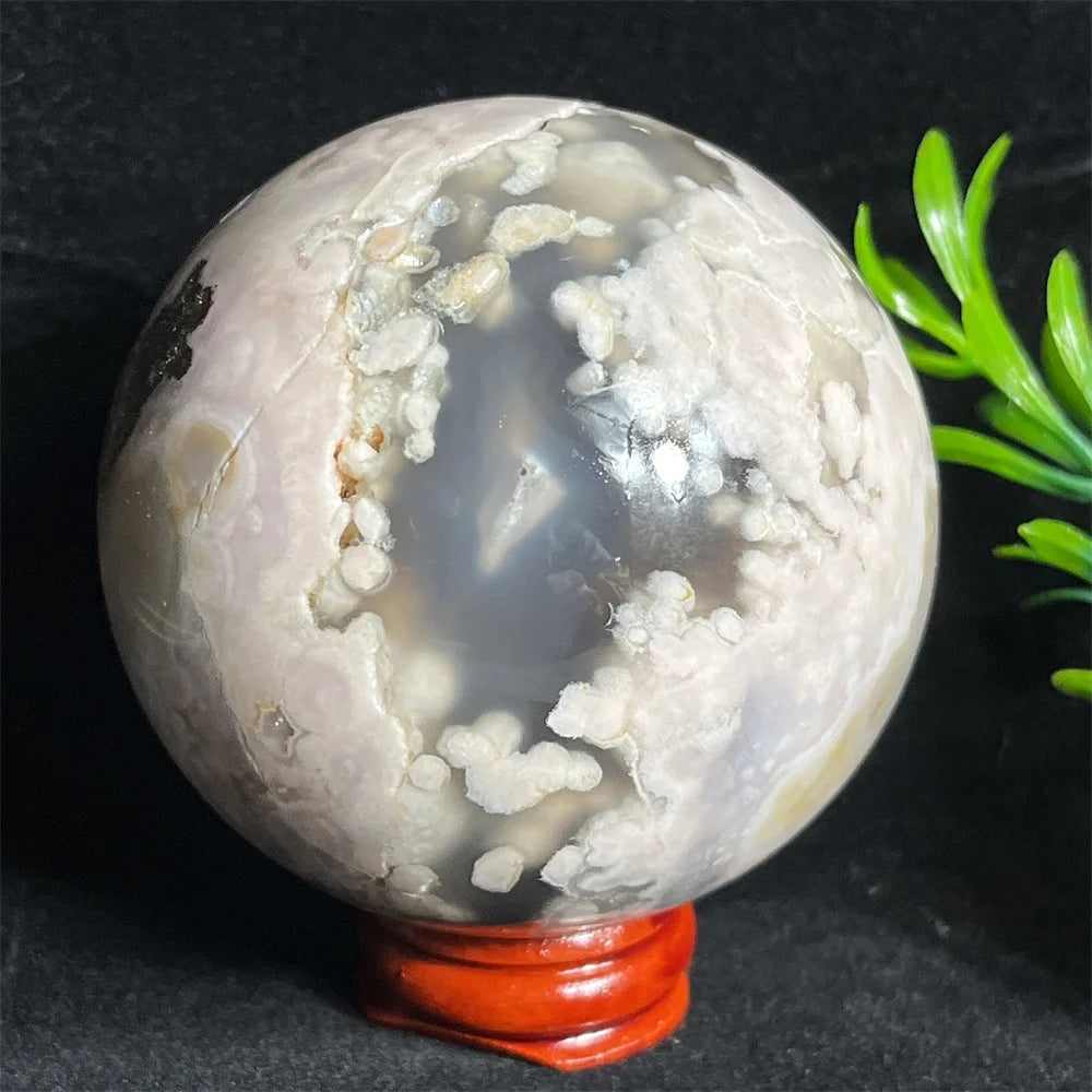 Crystal Natural Pink Amethyst Flower Agate Sphere Ball Stone Quartz Gemstone Mineral Polished Home Gem Decoration Geode +Stand