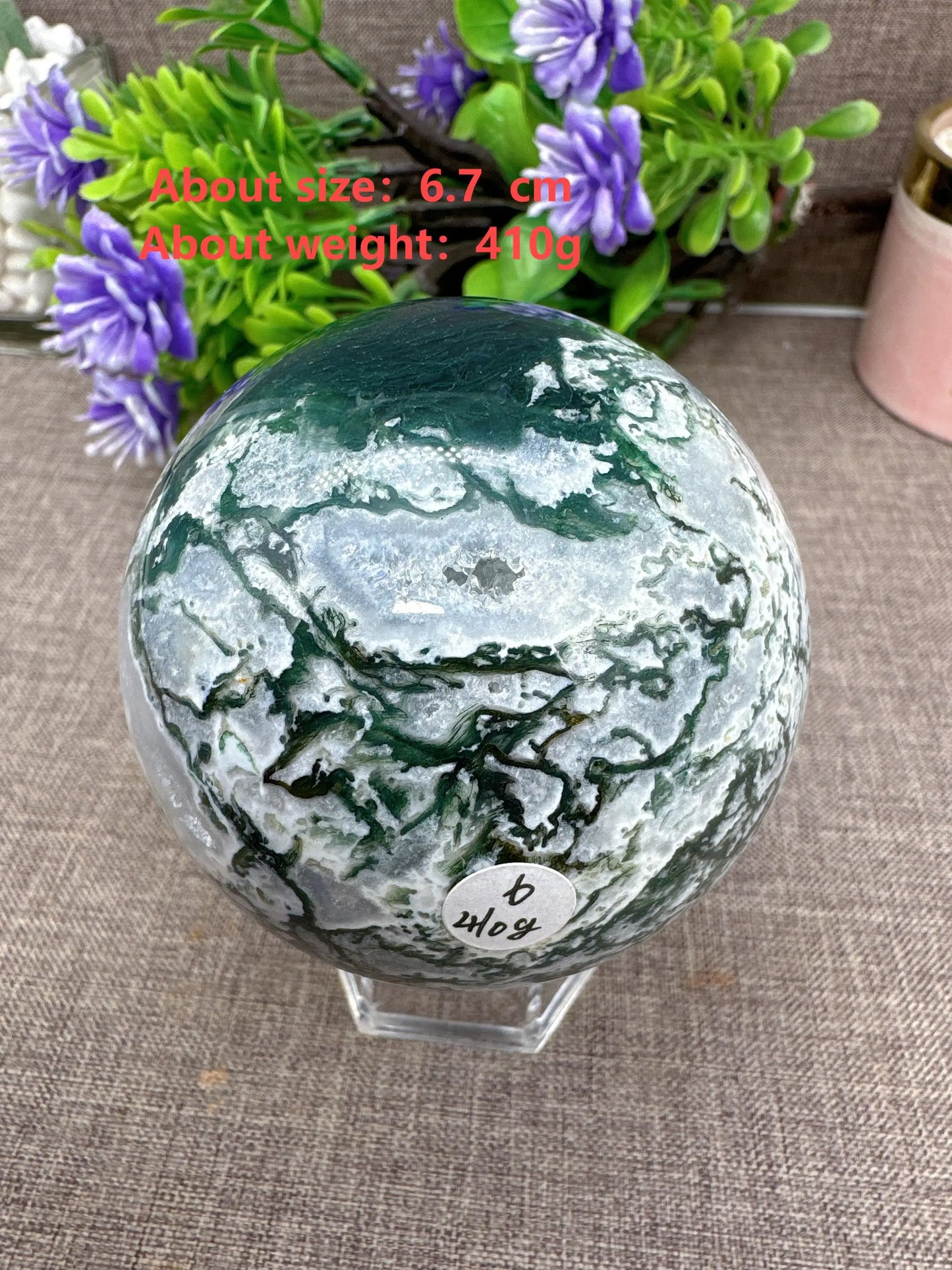 Natural Moss Agate Sphere Druzy Ball Crystal Stone Natural Quartz Healing Stone Reiki Minerals Beauty Home Decoration+Stand