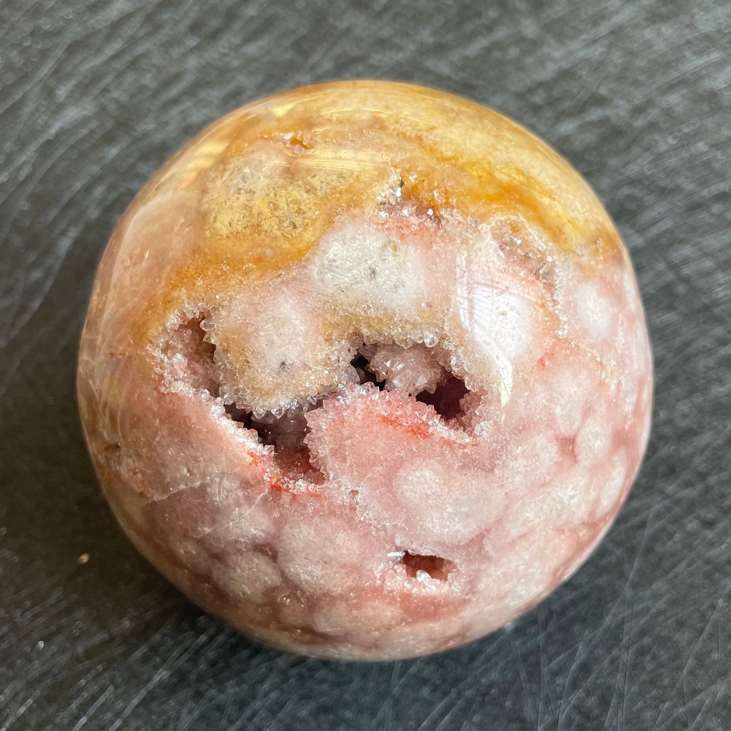 898g Natural Amethyst Cluster Pink Sakura Agate Sphere Open Tooth Ball Decoration Polished Quartz Sphere Reiki Healing