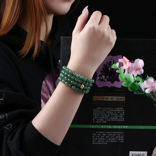 Myanmar Grade A Jadeite Jade Bracelet Mala Beads 108 Necklace Men Women Healing Gemstone Fine Jewelry Burma Jade Bracelet Bangle
